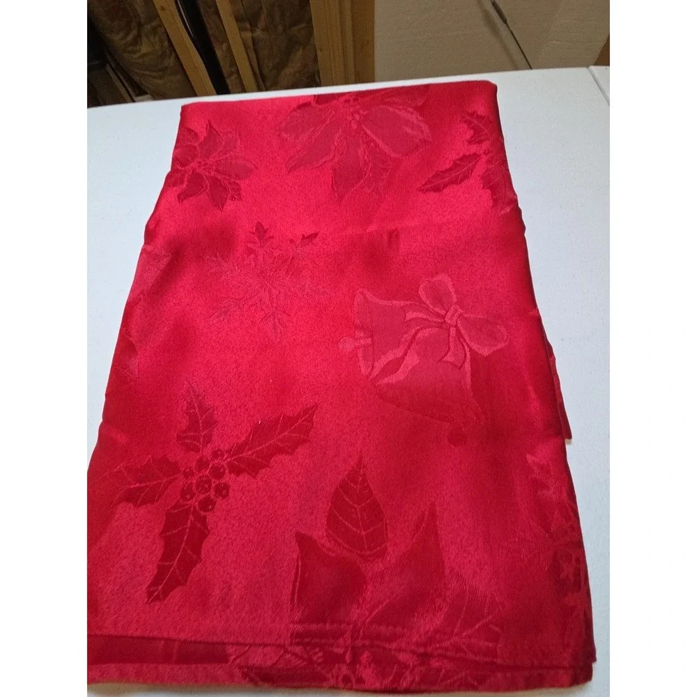 Sofalker Home Red Christmas Jacquard Tablecloth Bells Holly‎ 60x84 Rectangular
